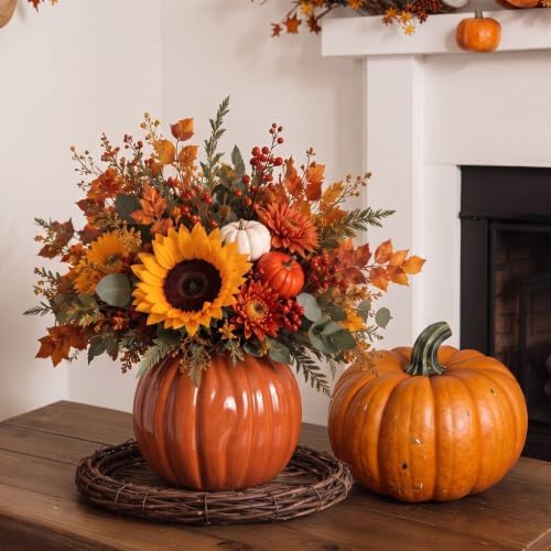 FoldTier Orange Pumpkin Fall Flower Vase 5.5" Ceramic Pumpkin Flower Pot