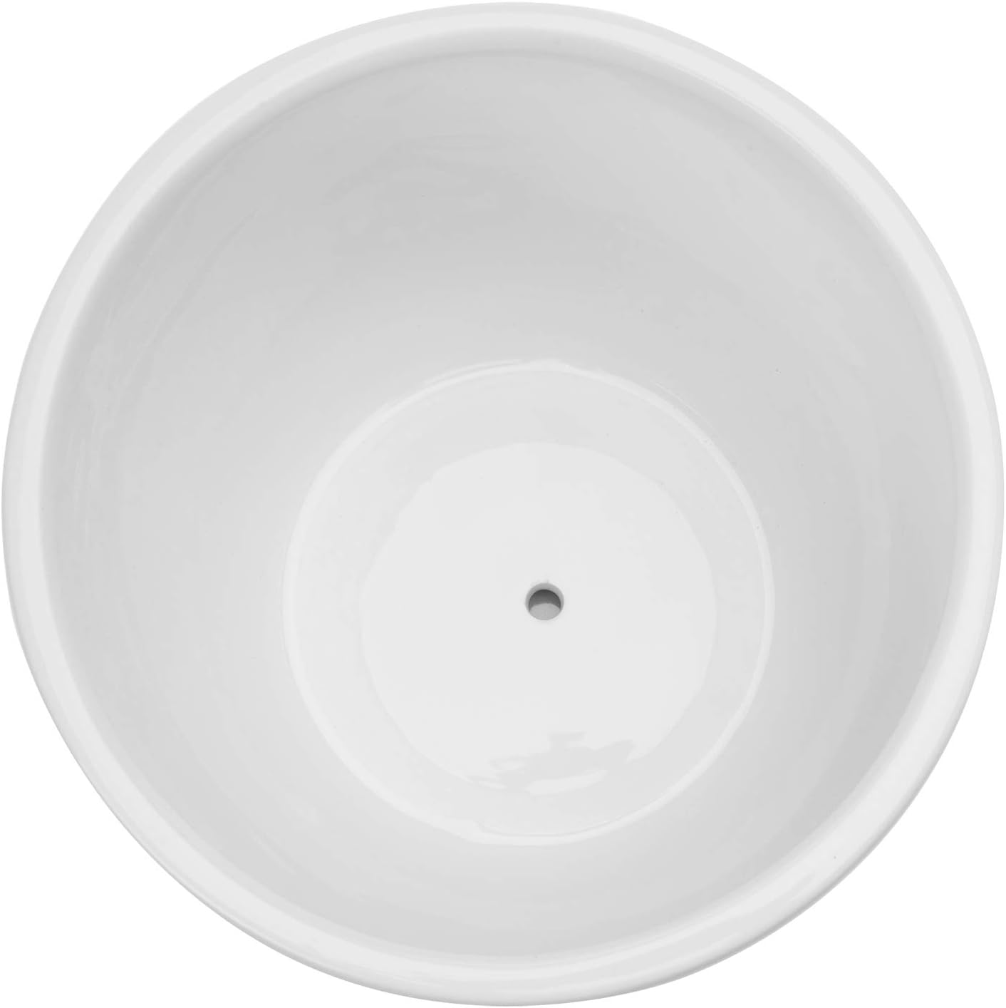 MyGift 7 Inch Round White Ceramic Plant Pot with Drainage Hole and Attached Saucer, Modern Decorative Embossed Sunburst