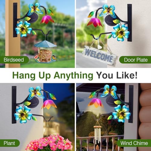 Lewondr 9" Plant Hangers with Solar Light,Metal Hanging Plant Bracket