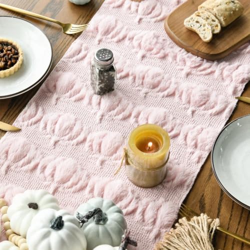 Artoid Mode Pink Soft Faux Fur Pumpkins Fall Table Runner 13x36 Inch