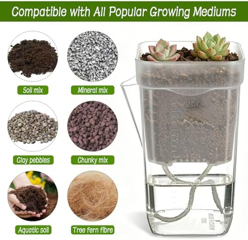 24 Sets Small Self Watering Pots for Indoor Plants - 2.5″ Mini Clear Plastic Planter with Cotton Ropes & Labels, Self-Wicking Planters with Water Level for Propagation, Cuttings, Seedlings & More