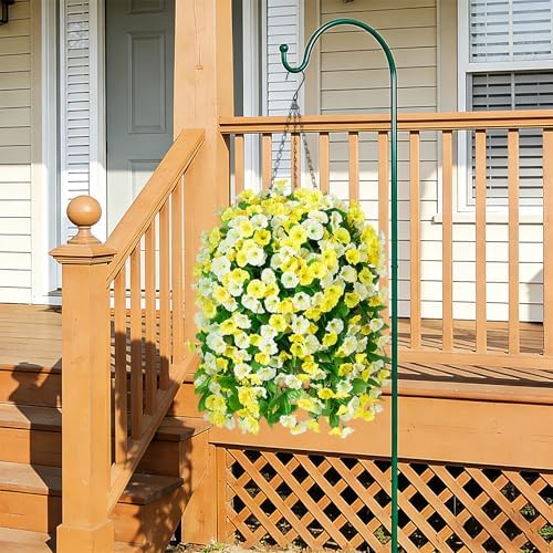 Artificial Flowers with Hanging Basket, Outdoor Faux Plants UV Resistant