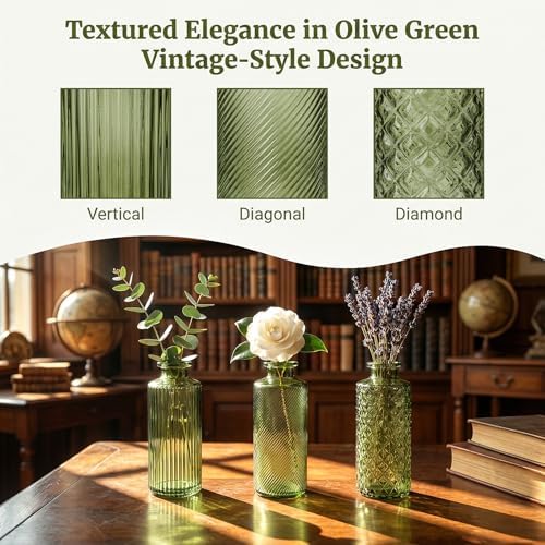 Glass Bud Vases 30 Pack, Small Green Flower Vases for Centerpieces in Bulk