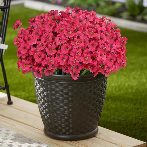 24PCS UV Resistant Artificial Flowers for Outdoors, Rosy Red