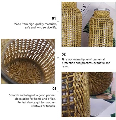 DOITOOL Glass Vase with Rattan Cover Japanese Style Decorative Vase for Dried Flowers Woven Seagrass Flower Arrangement Container Home Office Table Centerpiece 6.49 X 3.14 X 2.16 in