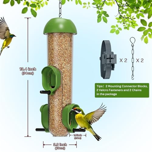 ‌LONA 2 Pack Tube Bird Feeders, Weatherproof Design with 3 Feeding Ports