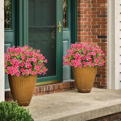 ATTGREAT Artificial Flowers for Outdoors UV Resistant, 12 Bundles(Rose Red)