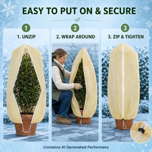 Sukh Plant Covers Freeze Protection - 2 Pack Plant Covers for Winter, Beige
