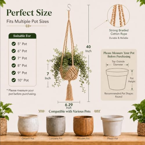 Shappy 3 Pack Boho Macrame Plant Hanger for Indoor