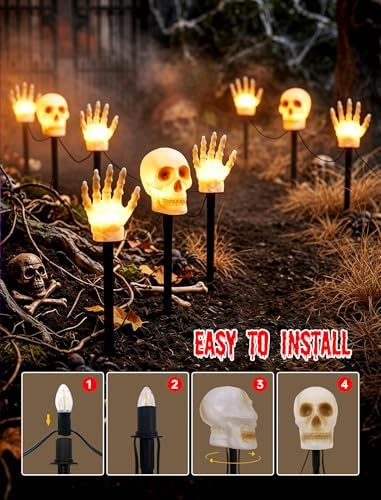 13FT Halloween Pathway Lights Outdoor, 6PK LED Skull Walkway Lights