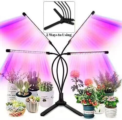 LED Grow Lights for Indoor Plants 2-Pack, Full Spectrum & Red Blue Spectrum Plant Growing Lamps with 3/9/12H Timer, 10