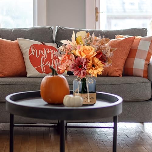 Leftover Fake Fall Flowers in Vase,Artificial Flowers with Vase,Centerpiece Table Decorations,Fall Centerpieces for Tables,Fall Kitchen Decor,Fall Flower Arrangements,Home Decor Living Room