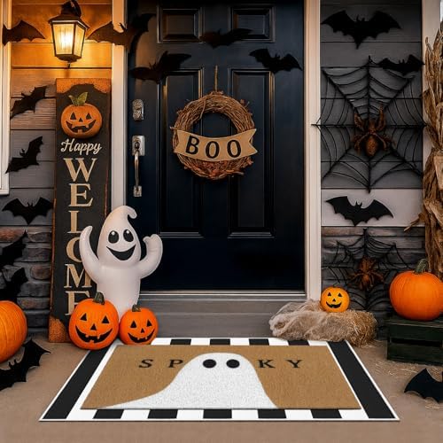 Tinideya 2 Pcs Halloween Door Mat Outdoor Layered Spooky Ghost Welcome Mat