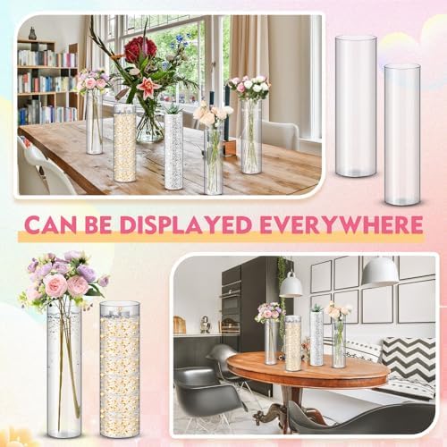 Nuogo 6 Pcs 12" Plastic Clear Cylinder Vase Acrylic Vase for Centerpieces