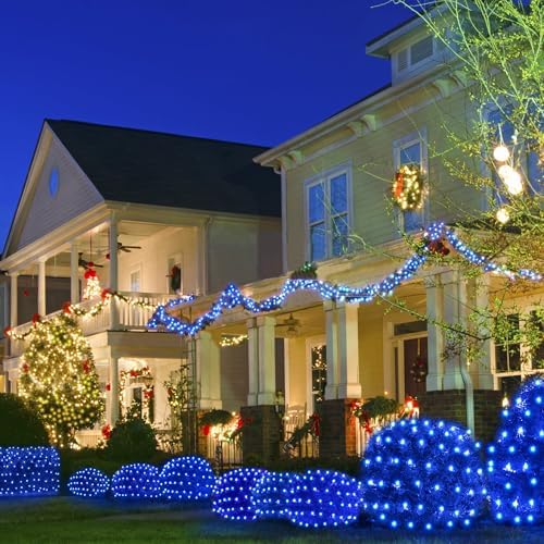 WBao Christmas Net Lights, 360LED 11.5ft x 6.9ft Christmas Lights with 8 Modes, Timer, End to End Connectable, Waterproof Design for Lawn, Bushes, Trees Outdoor Xmas Decorations, Blue