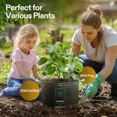 VIVOSUN 10-Pack 7 Gallon Grow Bags, 500G Thick Nonwoven Fabric Pots with Strap Handles, Multi-Purpose Rings, for Low