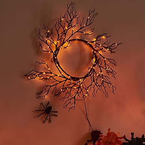 Fudios Lighted Halloween Garland with 120 Orange and Purple LED Fairy Lights for Mantle, Halloween Black Garland with Lights 8 Functios Battery Operated 6FT Indoor Outdoor Home Wall Decoration