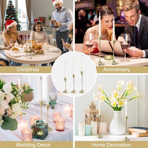Candlestick Holders 6PCS, Metal Taper Candle Holder, Gold Candle Holders for Pillar Candles, Candle Holder for Wedding Fireplace Mantel Housewarming Gift