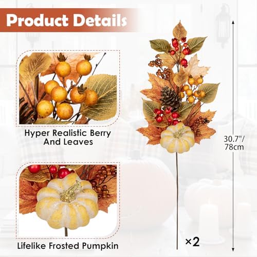 Artificial Fall Branches Fake Pumpkin Maple Beech Leaves Red Berries