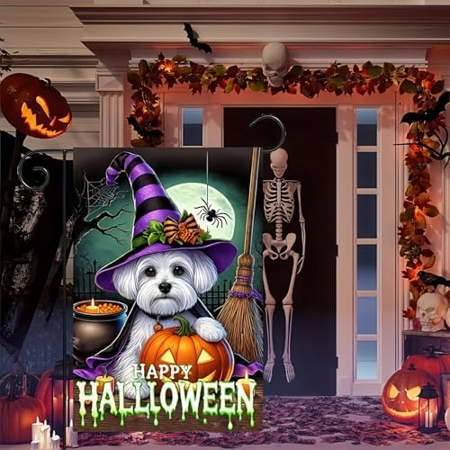 BlissYard Halloween Schnauzer Pumpkin Garden Flag 12x18 Inch Polyester