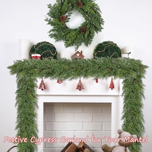 Artgar 9 Ft Christmas Cedar Garland - Realistic Greenery Cypress Garlands