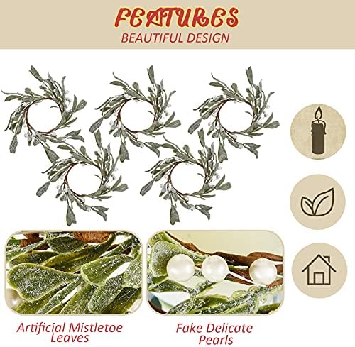 Waydress 5 Pcs Christmas Candle Ring Wreath 3 Inch,White