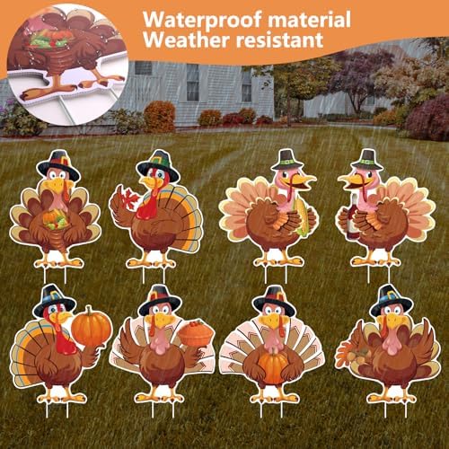 Thanksgiving Plastic Turkey Yard Signs 8pc with Stakes