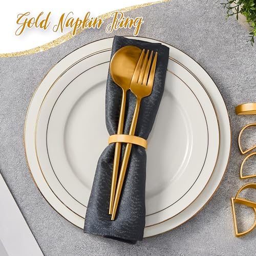 APTWOW 50PCS Gold Napkin Rings, Fall Thanksgiving Christmas Table Decor