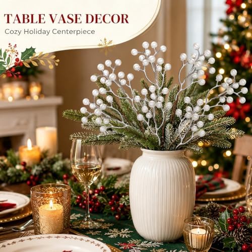 Riceshoot 20 Pack Christmas Tree Picks 7 Inch Artificial White Pearl Stem