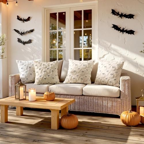 MIULEE Beige Halloween Pillow Covers Cute Ghost Decor Set of 2 20x20