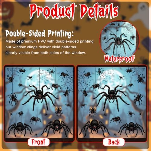 53 PCS Spider Halloween Decorations, Halloween Window Clings for Home Glass
