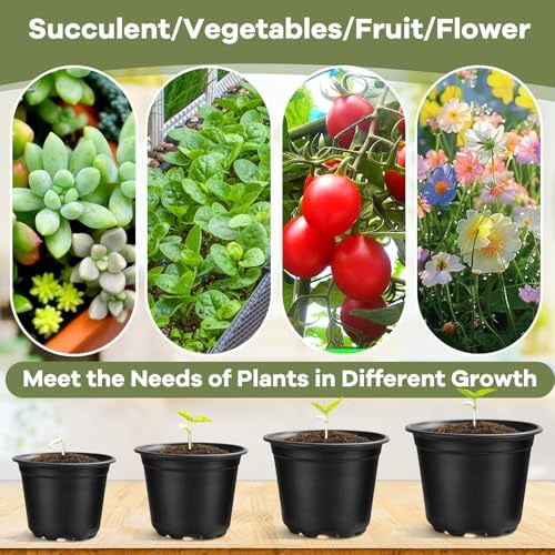 3 4 5 6 Inch Nursery Pots, Plastic Plant Pot with Drainage Hole, Seedling Starter Pots for Succulents (3 Inch-50 Packs)