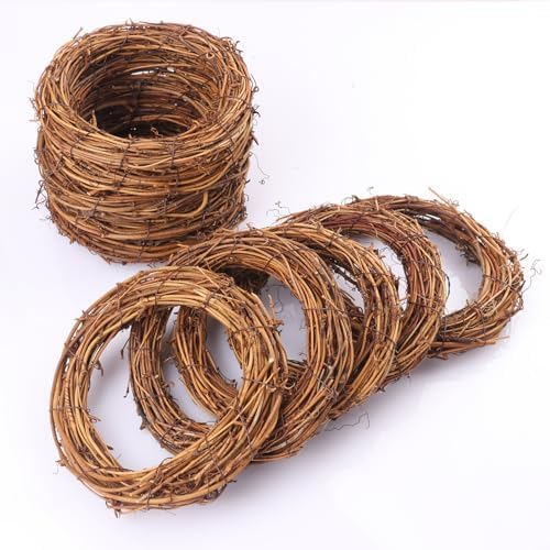 16 Pcs 6 inch Natural Grapevine Wreath Set, Hand-Woven Vine Branch Wreaths for DIY Crafts, Christmas Decorations, Home & Event Styling