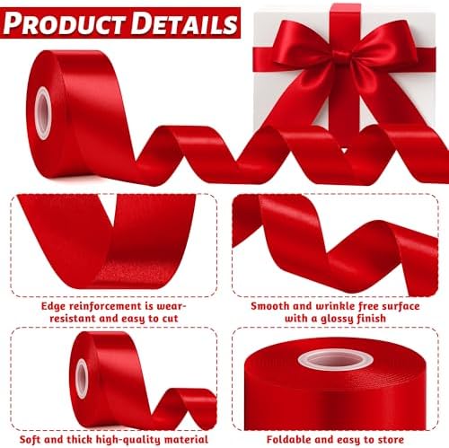1 1/2 in 30 Yards Polyester Red Ribbon for Gift Wrapping Festival Decor