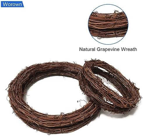 Worown 4 Pcs (8 & 12 Inch) Natural Grapevine Wreaths, Vine Branch Wreath, Rattan Wreath for DIY Christmas Craft, Front Door Wall Hanging, Wedding and Party Decors