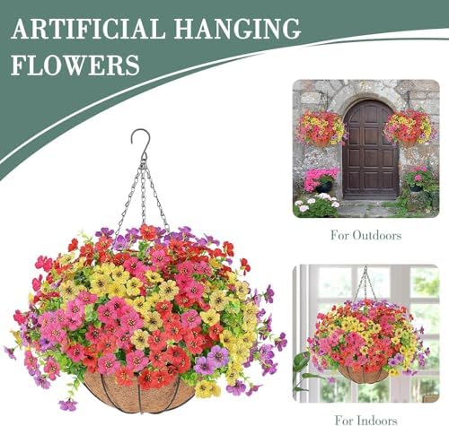 AGIRL 2 Set Artificial Hanging Flowers with Baskets for Outdoors