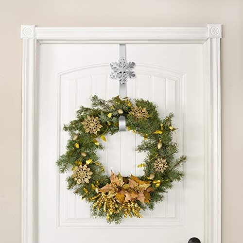 URATOT Christmas Silver Metal Wreath Hanger 14.5 Inches Wreath Hook with Snowflake Interchangeable Icons for Front Door Heavy Duty Wreath Holder for Wreath Christmas Decorations