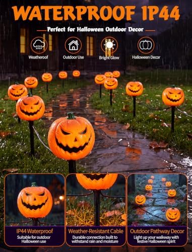 Halloween Outdoor Pathway Lights, 4-Pack LED Pumpkin Stake Lights