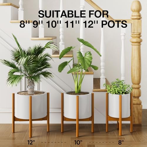 MUDEELA Plant Stand for Indoor, Bamboo Material, Pale Brown, 14.5 Inch Tall