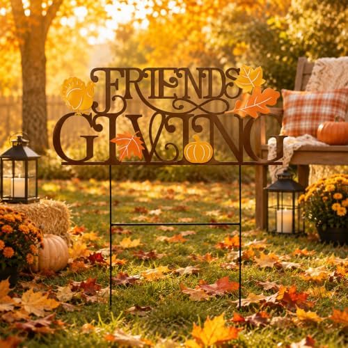 Amyhill Fall Thanksgiving Outdoor Decor Metal Garden Stake Friends Giving Maple Leaves Pumpkin Turkey Autumn Yard Sign Decorations for Home Lawn Porch Backyard Holiday Decorations