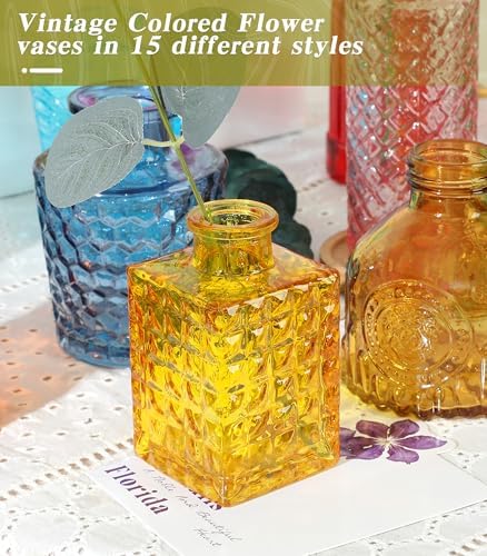 Set of 30 Colorful Glass Bud Vases Small Textured Flower Vases