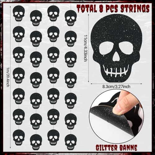 Xinnun 8 Pcs Halloween Gothic Birthday Decorations Black Skull Banners