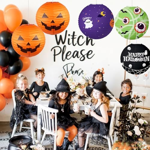 Halloween Hanging Paper Lanterns Party Decorations Indoor/Outdoor,Hocus Pocus Decorations/Baby Shower, Birthday,Halloween Pumpkin Paper Lanterns, 12 Inch, 5 Pack, Black Orange Purple Green