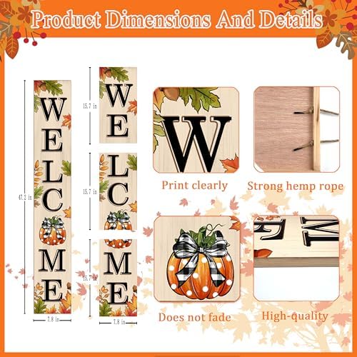 Fall Welcome Sign 47 inch Autumn Pumpkin Vertical Wooden Porch Sign Front Door Decorate For Garden Home Yard Farmhouse Thanksgiving Decor