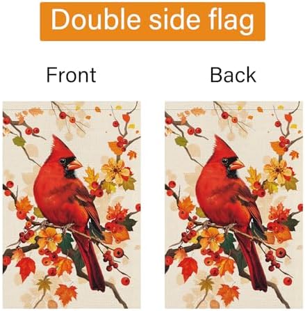 Louise Maelys Fall Cardinal Garden Flag Maple Bird Welcome 12x18 Inch Double Sided Seasonal Autumn Small Burlap Thanksgiving Holiday Yard Sign Outside Outdoor House Decoration