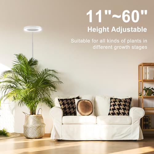 LORDEM Full Spectrum LED Grow Light, 72 LEDs, 4 Brightness Settings, Auto On/Off Timer, Height Adjustable, Ideal for Indoor Plants