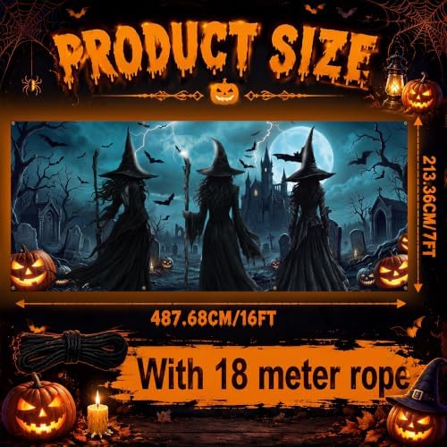 Irenare 7 x 16 ft Witch Halloween Garage Door Cover Banner Decoration