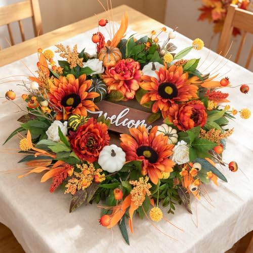 24 Inch Fall Wreaths for Front Door Outdoor, Autumn Wreath for Thanksgiving