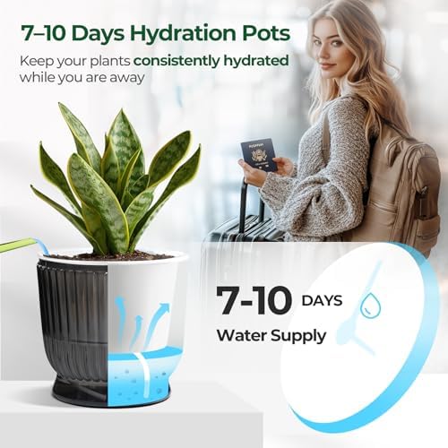 T4U Self Watering Pots for Indoor Plants 4 Inch 4 Pack Planter Gray
