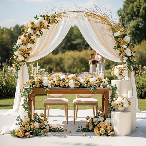 Auihiay 104PCS Gold Rose Artificial Flowers, Fake Roses